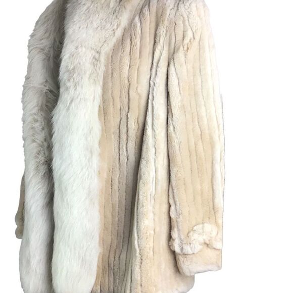 Nordstrom Vintage Beige Sheared Beaver with White Fox Collar Fur Mob Boss Wife - Picture 8 of 15